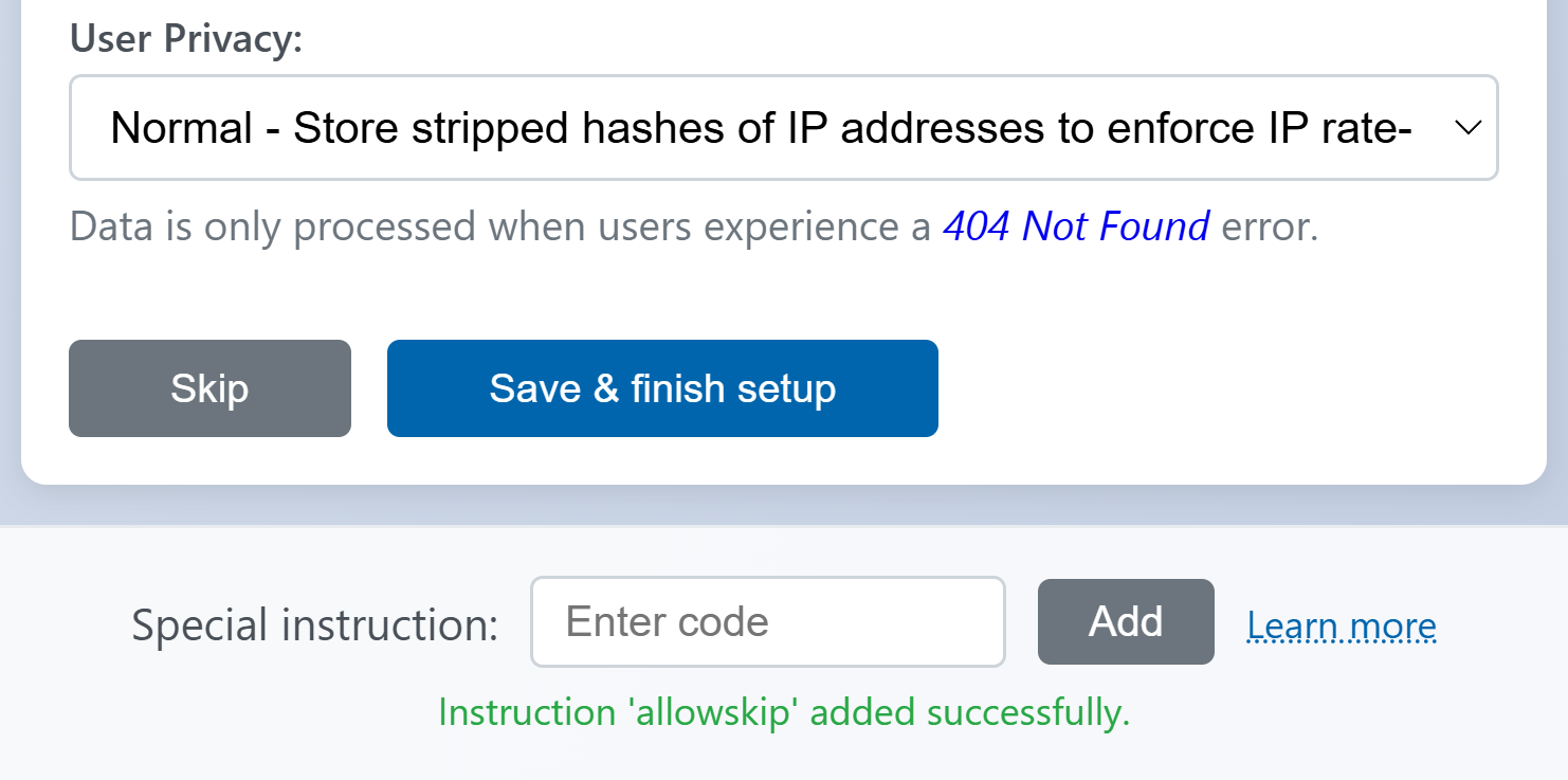 Screenshot from a PC displaying a message that is shown on the LinkAutocorrect setup page when a special instruction is activated.