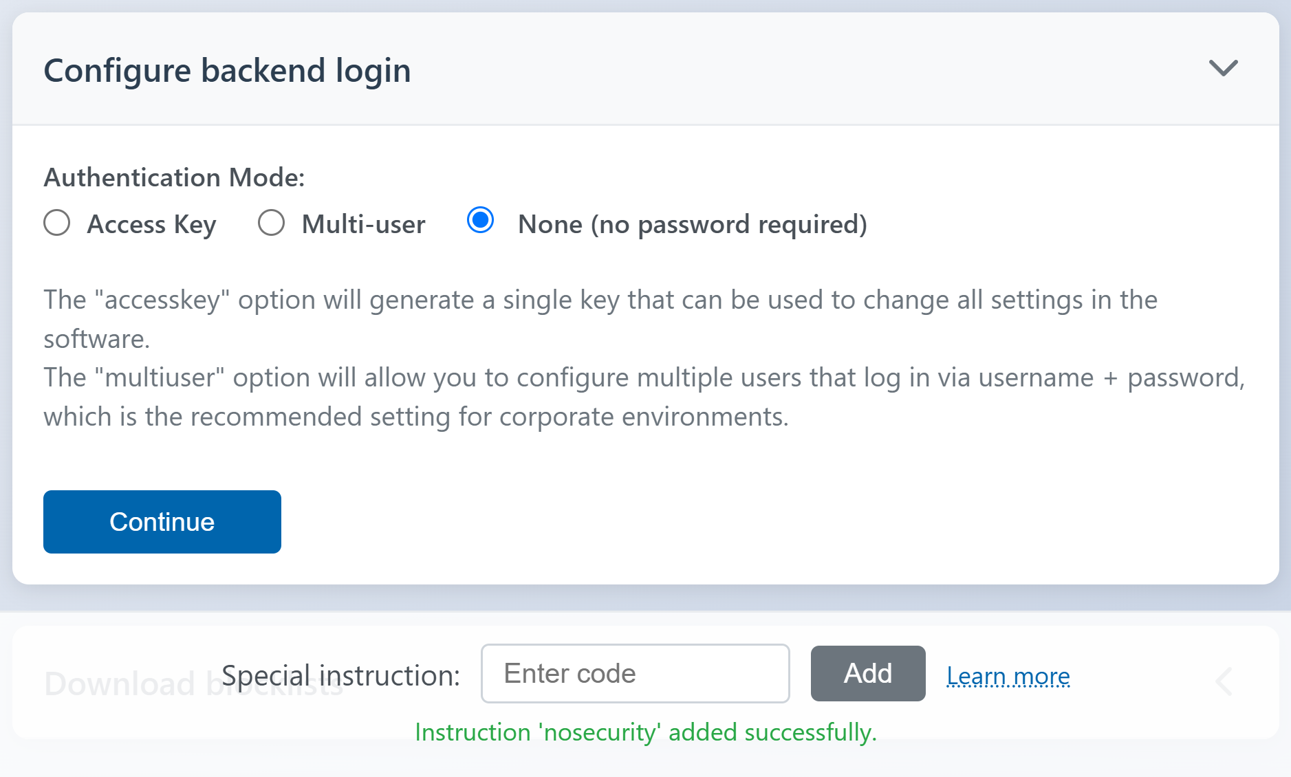 Screenshot from a PC displaying a message that is shown on the LinkAutocorrect setup page when a special instruction is activated.